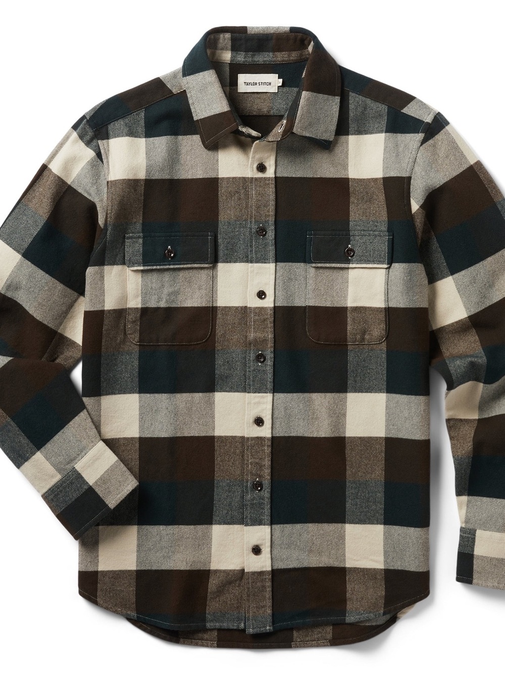 Taylor Stitch Plaid Button-Down Shirt in Brown, Cream & Dark Green